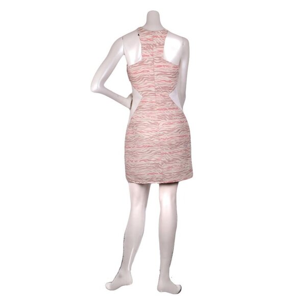 AS by DF Woven Short Dress Halter Neck Stretch Mesh Side Panel Cream Red Tan - Picture 3 of 9